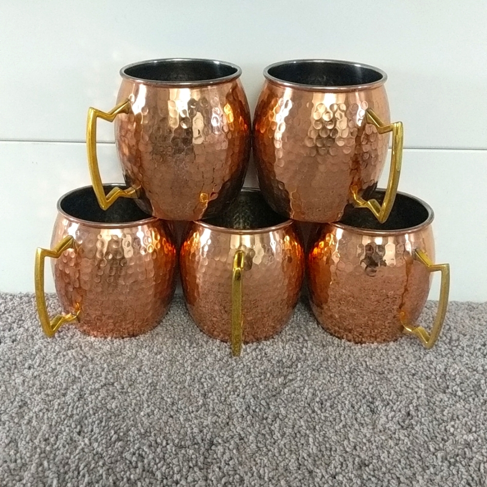 Set of 5 Hammered Copper Mule Mugs